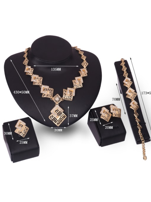 BESTIE Alloy Imitation-gold Plated Fashion Rhinestones Hollow Square Four Pieces Jewelry Set 2