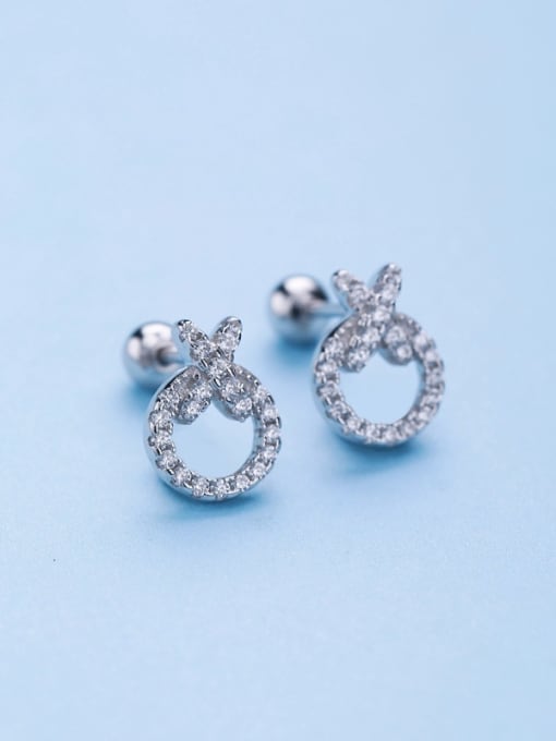 One Silver Elegant Round Shaped Zircon Earrings 2