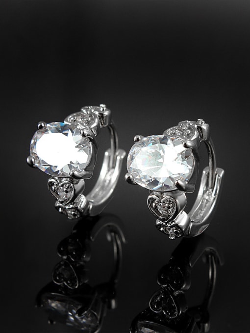 SANTIAGO Shining Platinum Plated White Zircon Clip Earrings 1