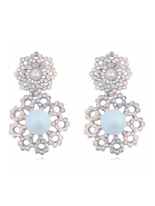 blue Exaggerated Imitation Pearls Tiny Cubic Crystals-covered Alloy Stud Earrings