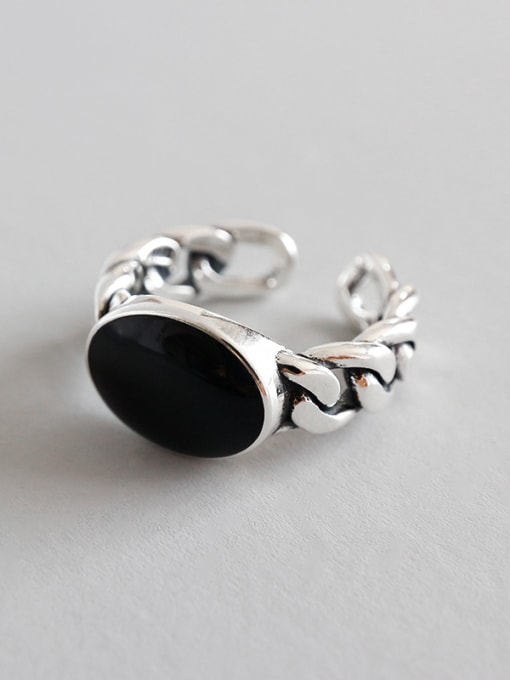 Black Sterling Silver Vintage Personality Black Resin Free Size Ring