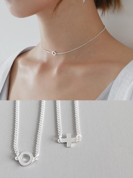 DAKA Sterling silver personality coldwind cross round clavicle necklace 1