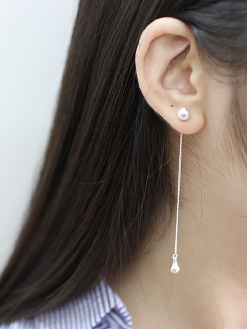 DAKA Fashion Smooth Little Beads Silver Asymmetrical Stud Earrings 1