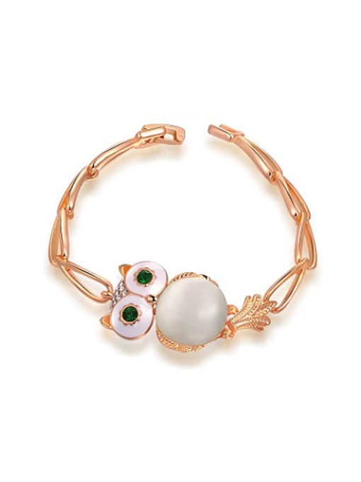 Rose Gold Women Cute Owl Shaped Opal Bracelet