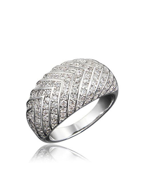 SANTIAGO Exquisite 18K White Gold Plated Geometric Zircon Ring 0