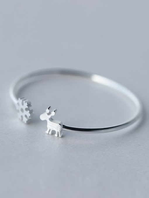 Rosh 925 Sterling Silver With Platinum Plated Cute Snowflake Elk Bangle Free Size Bangles 0