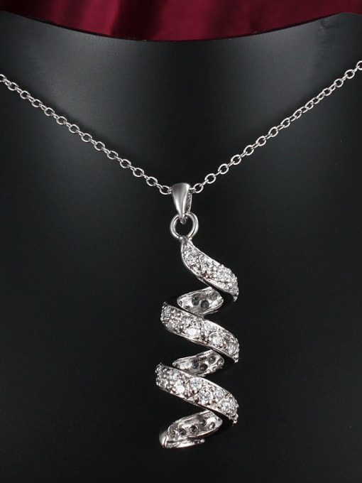 SANTIAGO Fashion Spiral Design Platinum Plated Zircon Necklace 1