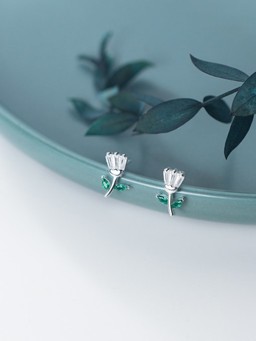 Rosh 925 Sterling Silver With Silver Plated Simplistic Flower Stud Earrings