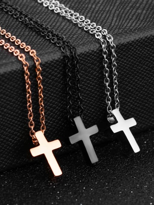 Open Sky Stainless Steel With Rose Gold Plated Simplistic Cross Necklaces 2