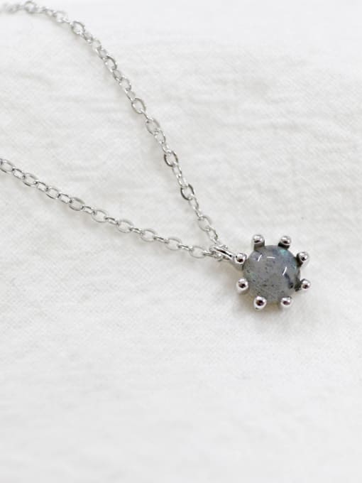 DAKA Fashion Little Round Grey Stone Pendant Silver Necklace 2
