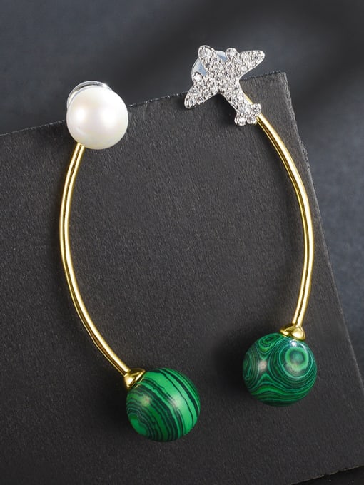 ALI New long aircraft Shell-beads malachite color-matching earrings 0