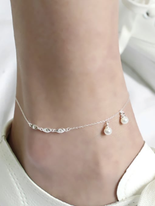 DAKA Fashion White Artificial Pearls Silver Anklet 1