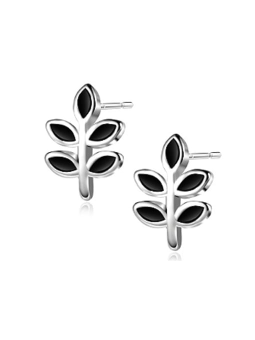 Ronaldo 925 Silver Leaf Shaped Enamel Stud Earrings