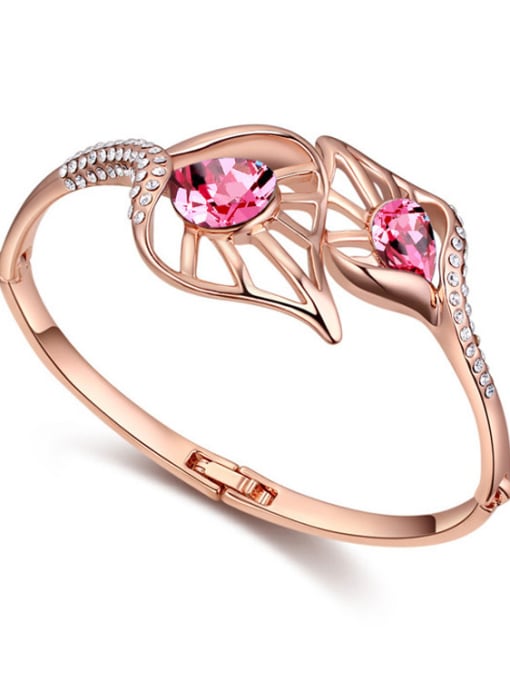 pink Fashion Rose Gold Plated austrian Crystals Hollow Alloy Bangle