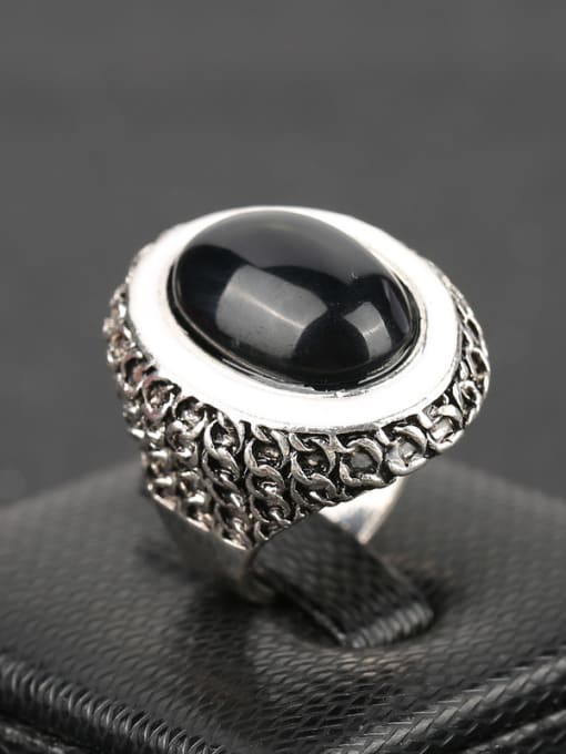 Gujin Retro style Antique Silver Plated Black Resin stone Alloy Ring 3