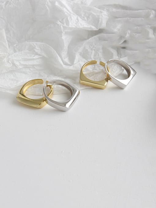 DAKA 925 Sterling Silver With Smooth Simplistic Geometric Free Size Rings 1