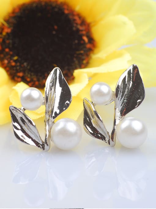 Qunqiu Fashion Elegant Imitation Pearls Leaves Alloy Two Pieces Jewelry Set 2