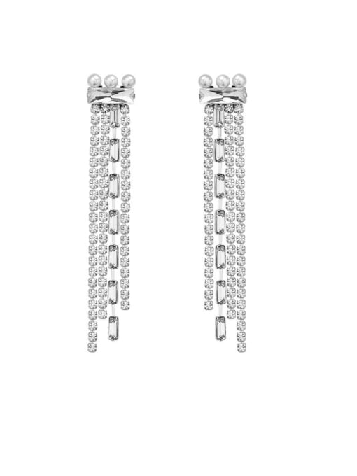 F Artificial pearl rhinestone tassel Alloy With Platinum Plated Fashion Irregular Drop Earrings