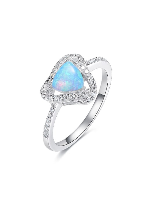 Blue Fashion Opal stone Tiny Zirconias Triangle 925 Silver Ring