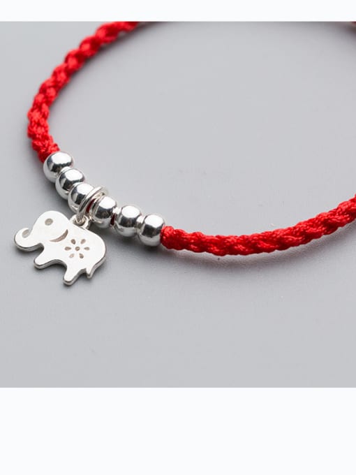 FAN 925 Sterling Silver With Silver Plated Cute and  elephant with silver beads red rope Add-a-bead Bracelets 1