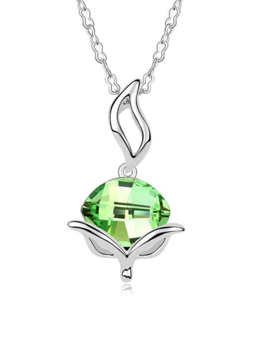 green Simple Oval austrian Crystal Fox Pendant Alloy Necklace