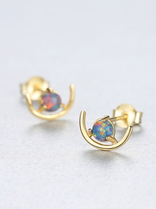 CCUI 925 Sterling Silver With Gold Plated Cute Geometric Stud Earrings 3