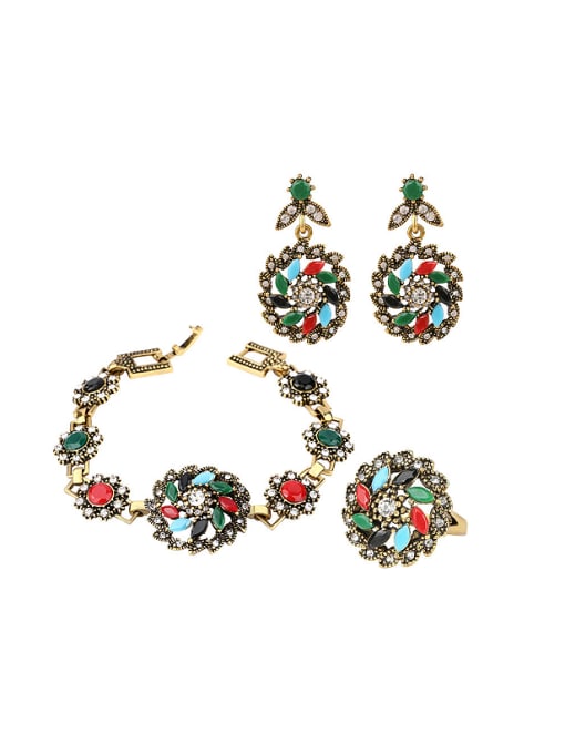 Gujin Bohemia Ethnic style Colorful Marquise Resin stones Alloy Three Pieces Jewelry Set 0
