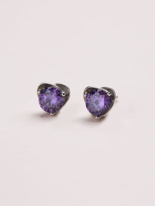 One Silver Exquisite Purple Zircon Heart Earrings 0