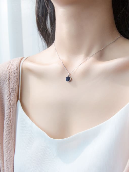 Rosh Temperament Blue Round Shaped Crystal S925 Silver Necklace 1
