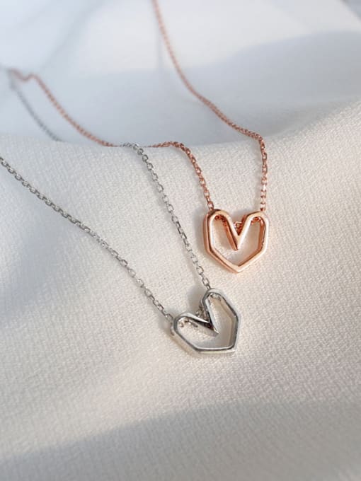 DAKA Simple Hollow Heart Pendant Silver Necklace 2