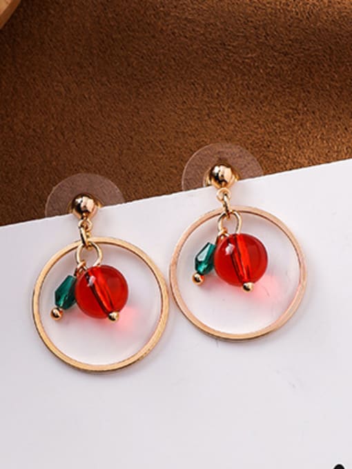 A Red Alloy With Rose Gold Plated Simplistic Round Cherry Drop Earrings