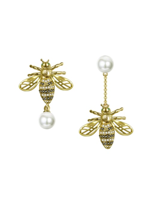 ALI New bee pearl asymmetric micro-inlay zricon earring 0