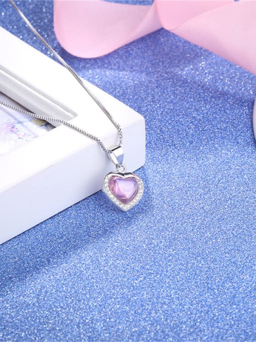 Ronaldo 925 Silver Pink Stone Heart Shaped Necklace 2