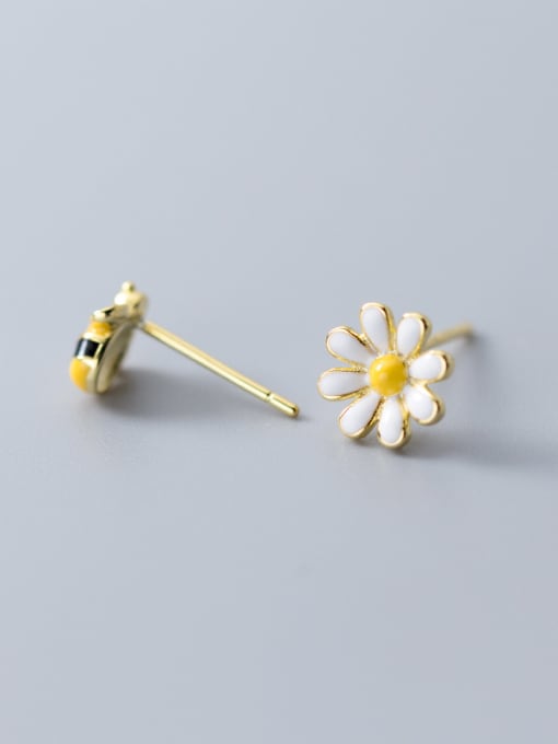 Rosh 925 Sterling Silver With Gold Plated Cute Asymmetric Bee Flower Stud Earrings 1