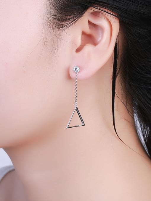 One Silver Simple Cubic Zircon Hollow Triangle 925 Silver Stud Earrings 1