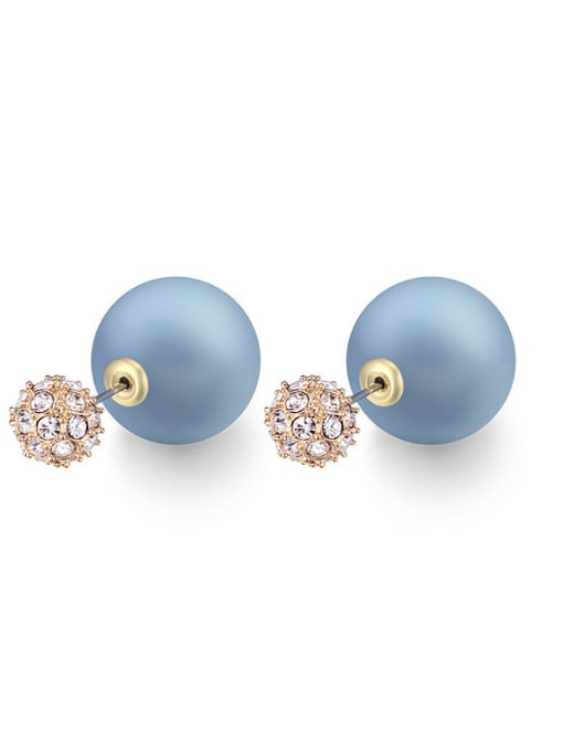 royal Blue Fashion Imitation Pearl Cubic austrian Crystals Stud Earrings