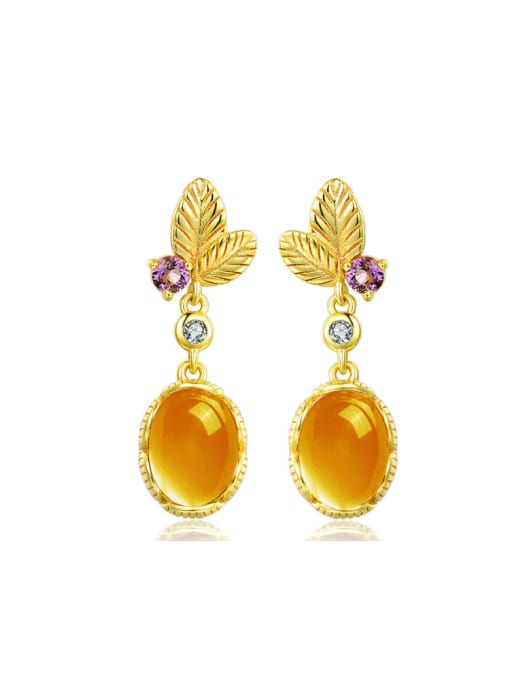 ZK Egg-shape Natural Yellow Crystal 14k Gold Plated Drop Earrings 0