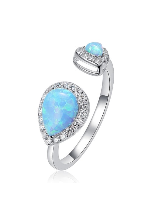 Blue Fashion Water Drop Opal stones 925 Silver Opening Ring