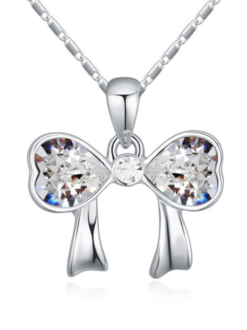 QIANZI Fashion Heart austrian Crystals Bowknot Pendant Alloy Necklace 1