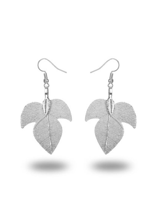 White Gold Women Fashionable Natural Leaf Platinum Plated Drop Earrings