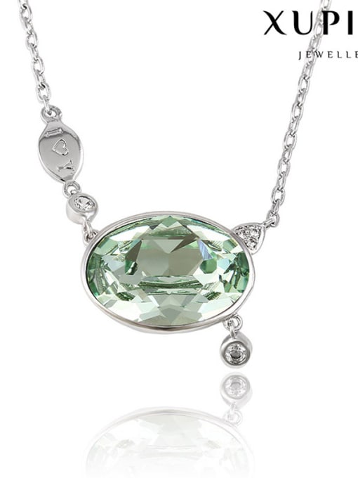 Green Copper Alloy White Gold Plated Fashion Egg-shaped Crystal Necklace