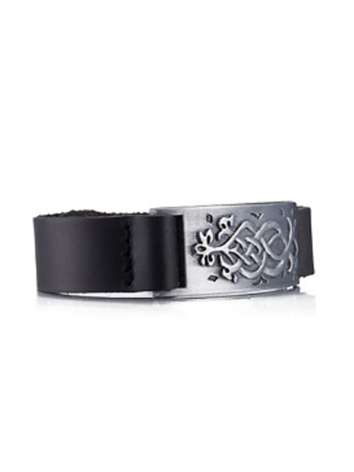 OUXI Retro style Black Artificial Leather Bracelet 2