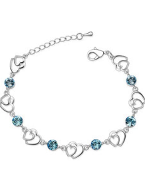 blue Simple Hollow Double Heart Cubic austrian Crystals Alloy Bracelet