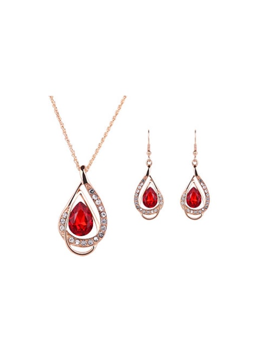 red Alloy Imitation-gold Plated Fashion Stones Water Drop shaped Two Pieces Jewelry Set