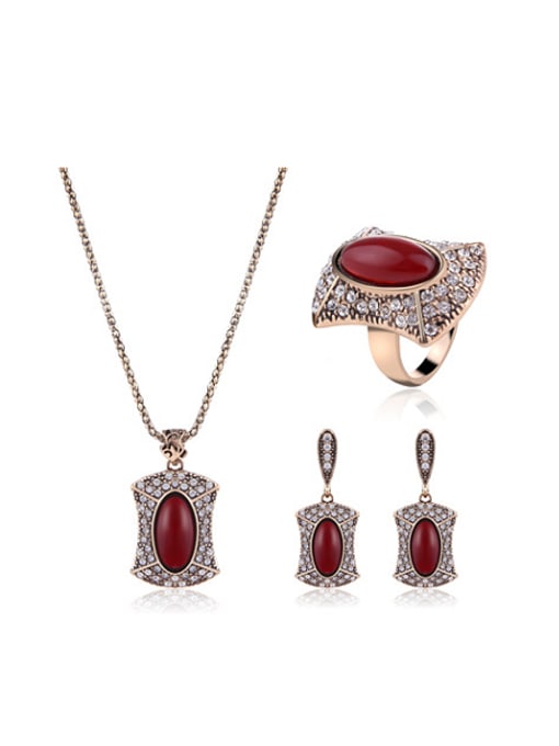 BESTIE Alloy Antique Gold Plated Fashion Oval Artificial Stones Three Pieces Jewelry Set 0