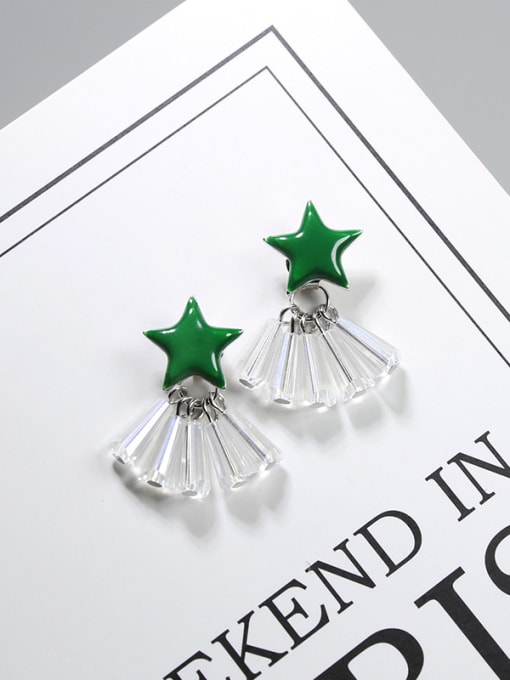 Peng Yuan Tiny Green Star Clear Rhinestones 925 Silver Stud Earrings 2