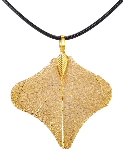 Gold Fashion Rose Gold Plated Natural Leaf Artificial Leather Necklace