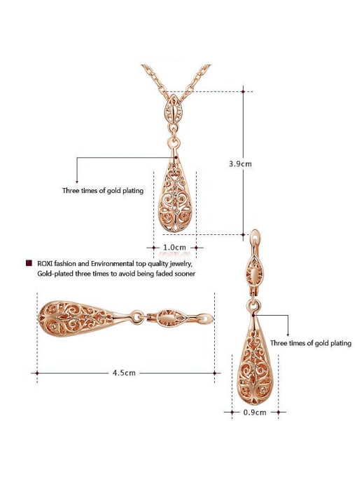 Ronaldo Alloy Rose Gold Plated Fashion Rhinestone Water Drop Two Pieces Jewelry Set 1
