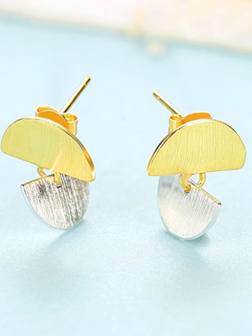 gold 925 Sterling Silver With Glossy  Simplistic asymmetry Irregular Stud Earrings