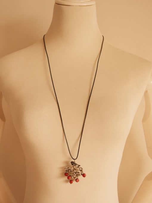 Dandelion Women Tree Shaped Red Beads Necklace 0